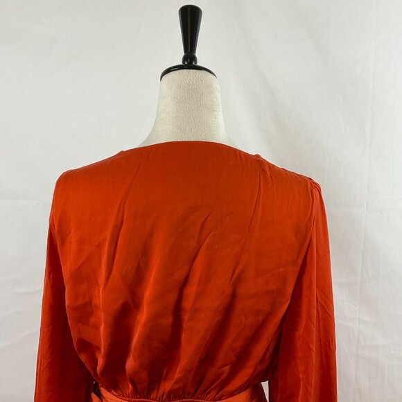 City Chic Opulent Dress XS 14 Orange Amber Crossover Neck Long Sleeve Faux Wrap - Picture 10 of 14